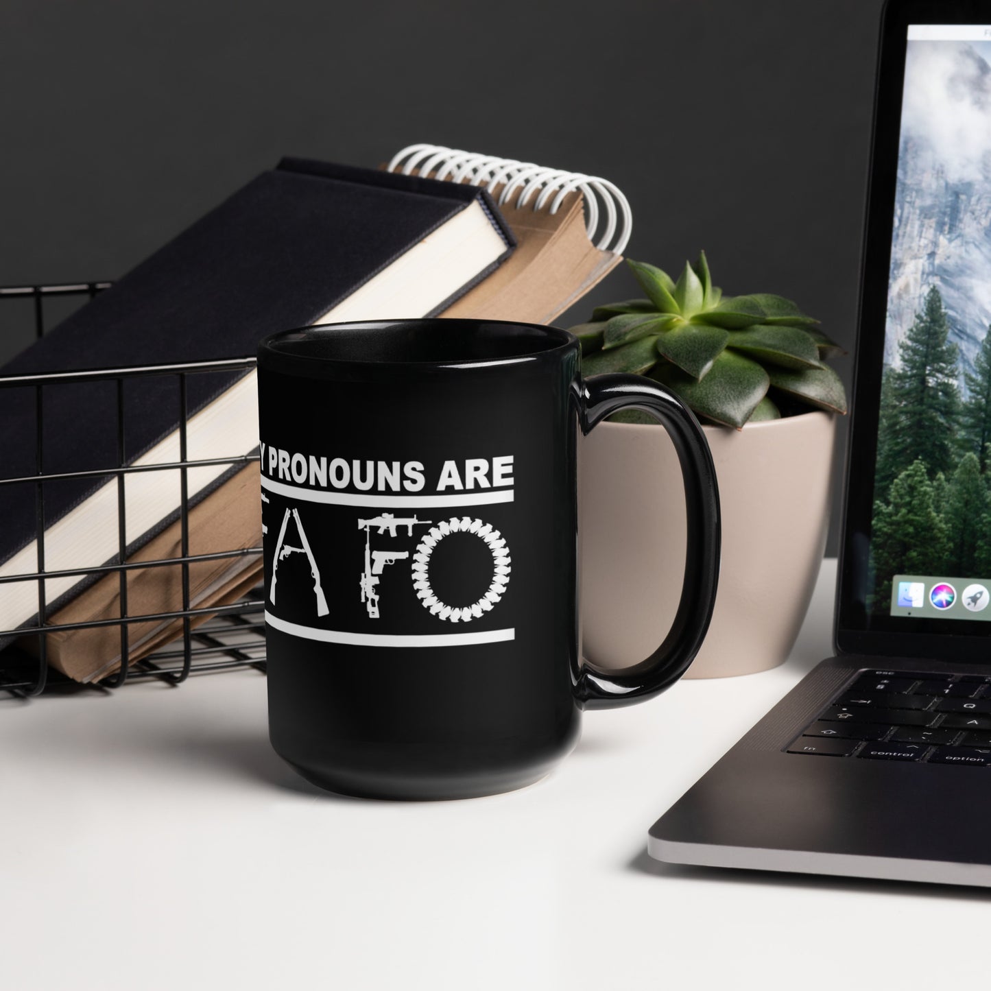 MY PRONOUNS ARE FAFO Black Glossy Mug (White Lettering)