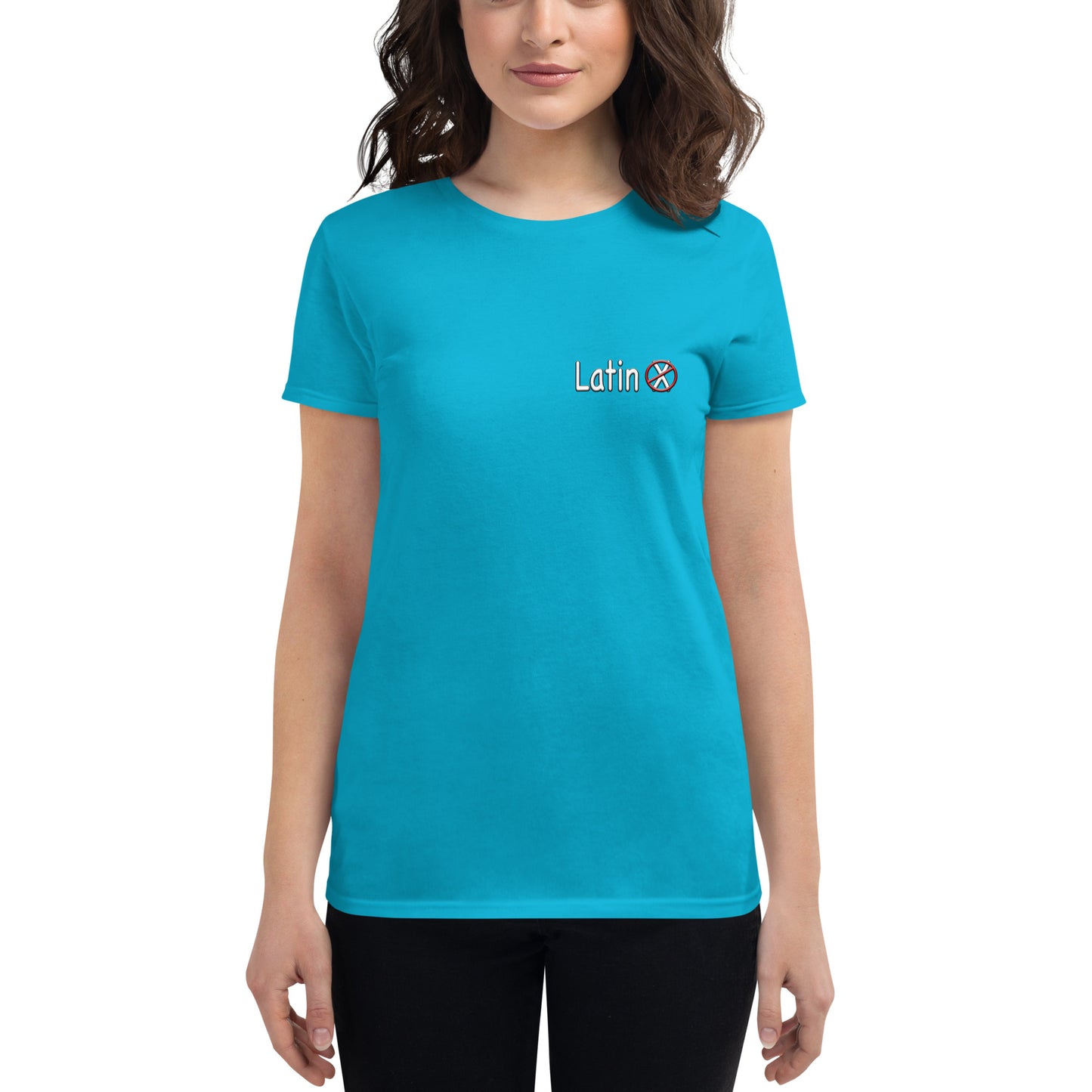 Women's short sleeve No Latin X Trumpista Waving Puerto Rican Flag t-shirt