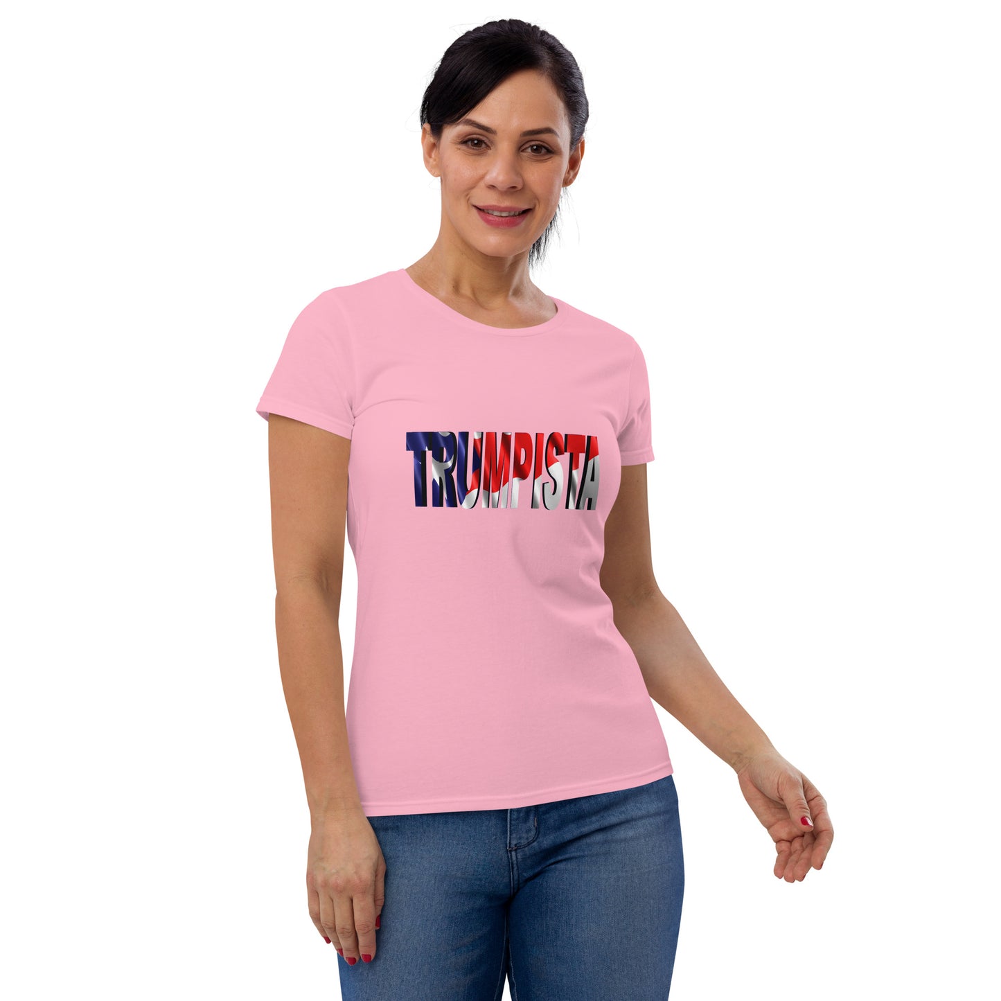 Women's short sleeve Waving Puerto Rican Flag tall lettering t-shirt