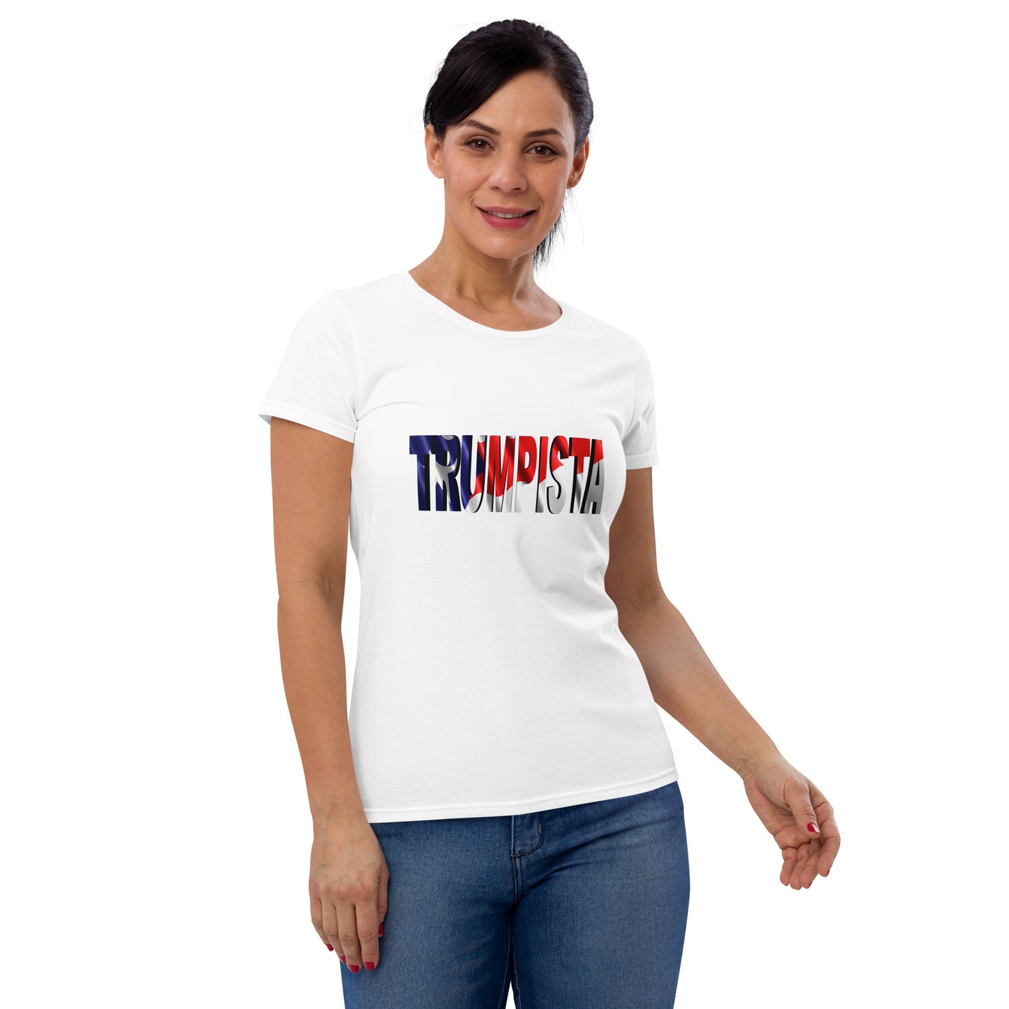 Women's short sleeve Waving Puerto Rican Flag tall lettering t-shirt