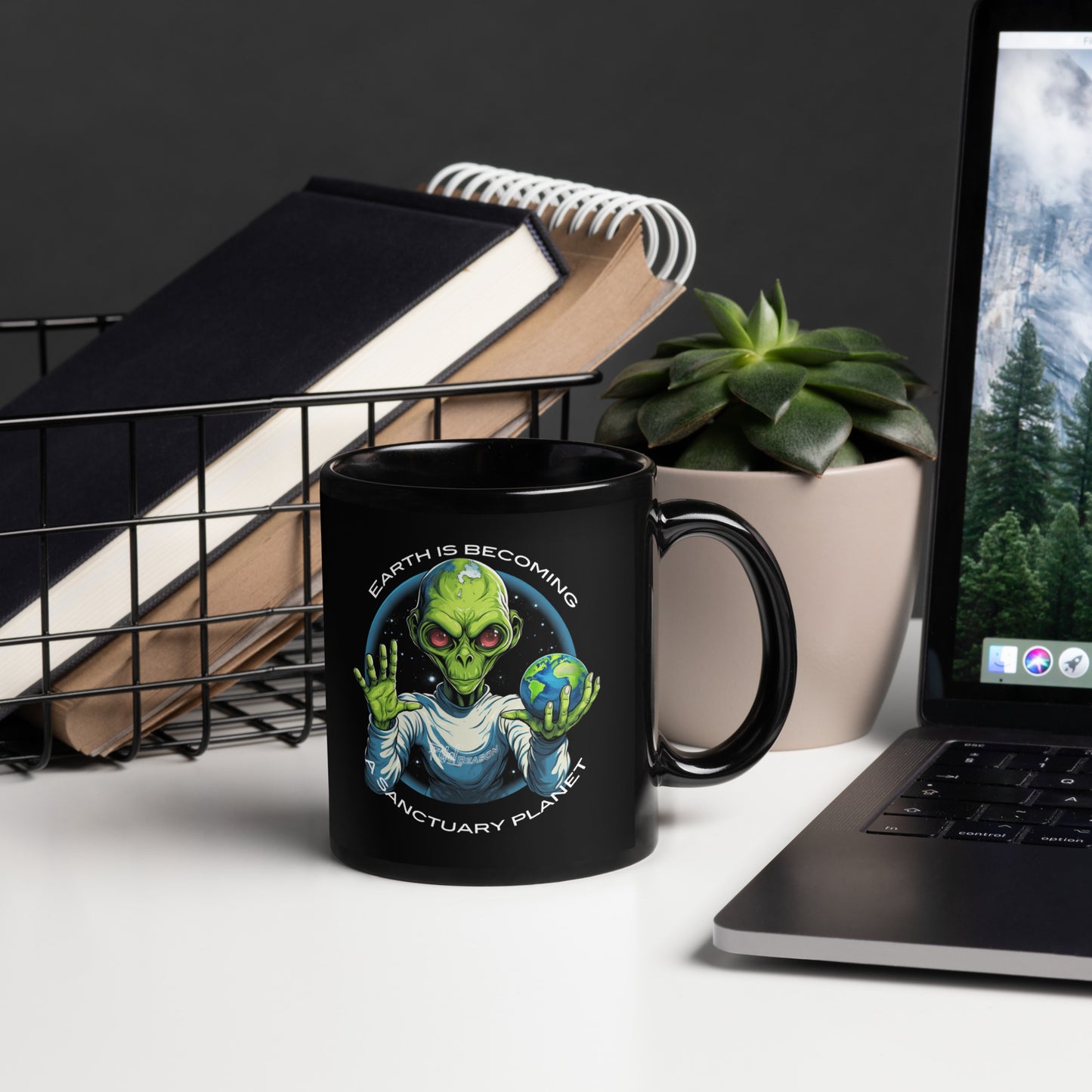 Earth is Becoming a Sanctuary Planet Black Glossy Mug