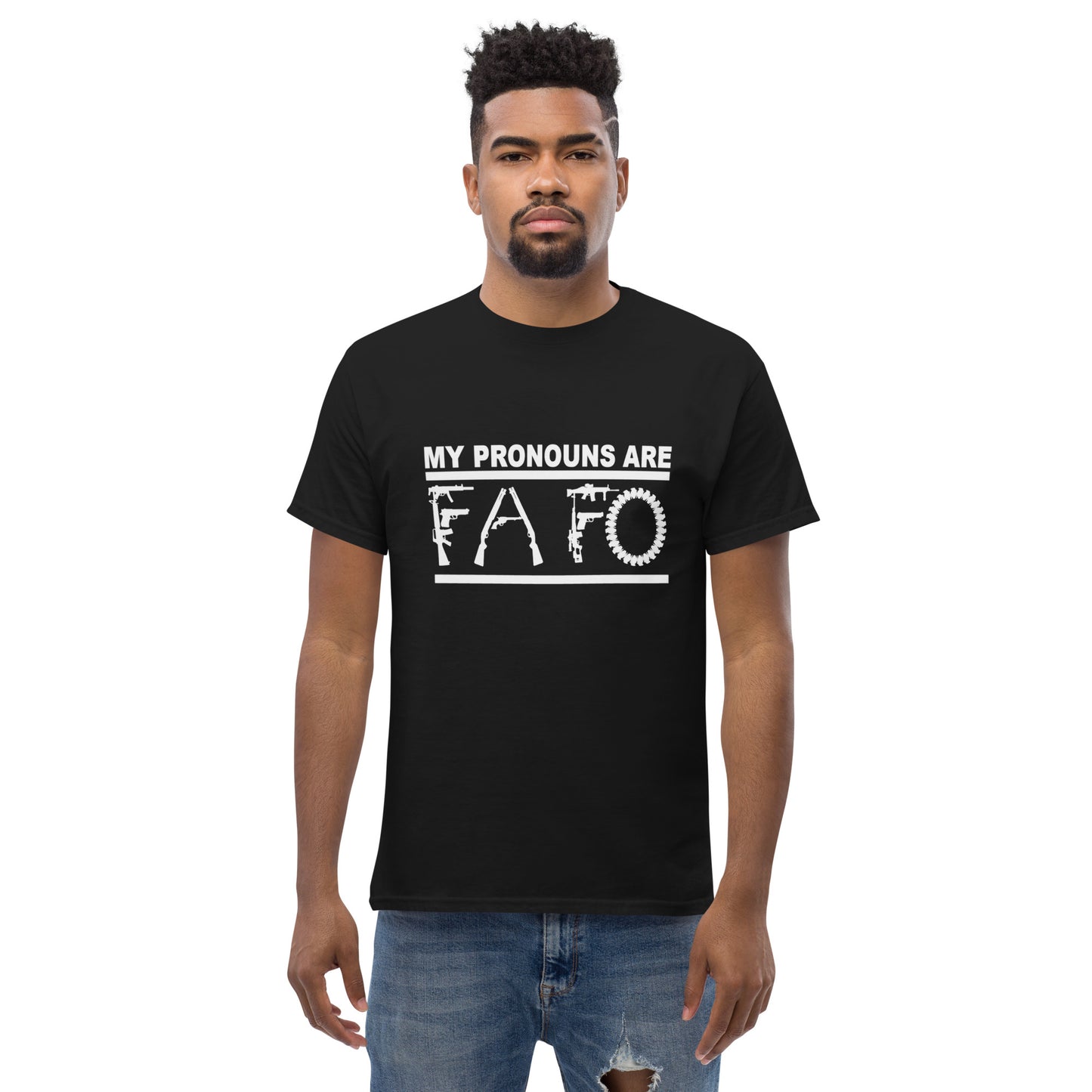 MY PRONOUNS ARE FAFO Men's classic tee (White Lettering)