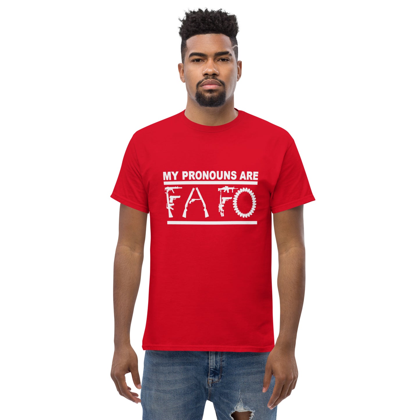 MY PRONOUNS ARE FAFO Men's classic tee (White Lettering)