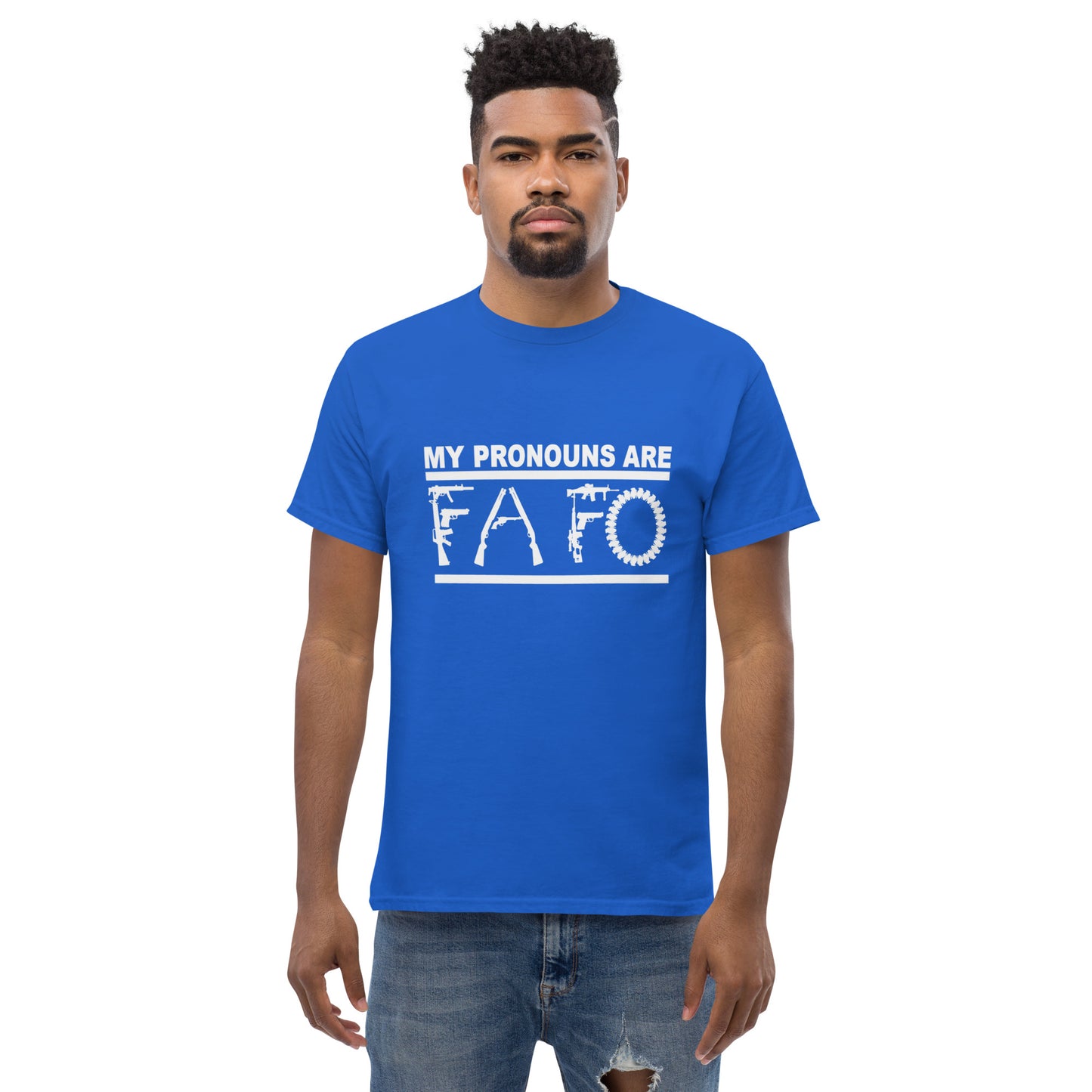 MY PRONOUNS ARE FAFO Men's classic tee (White Lettering)