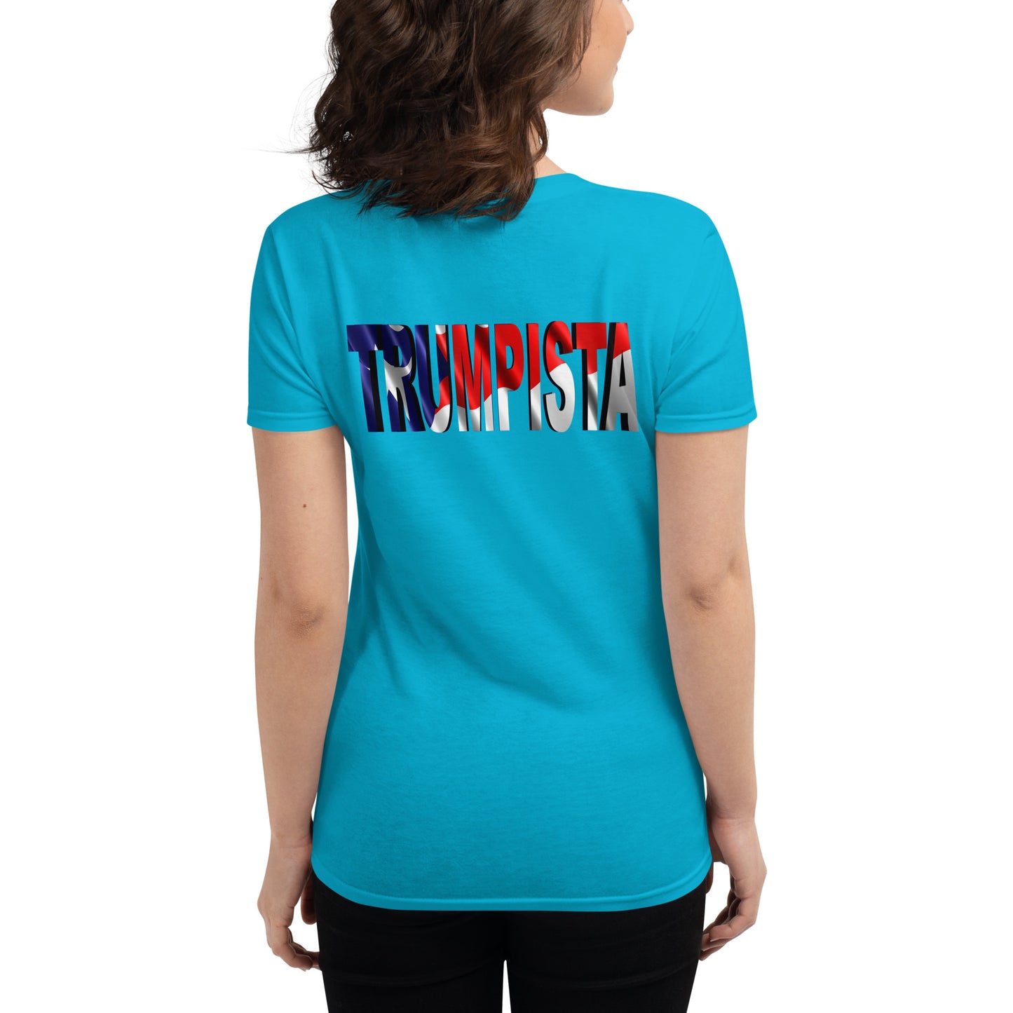 Women's short sleeve No Latin X Trumpista Waving Puerto Rican Flag t-shirt