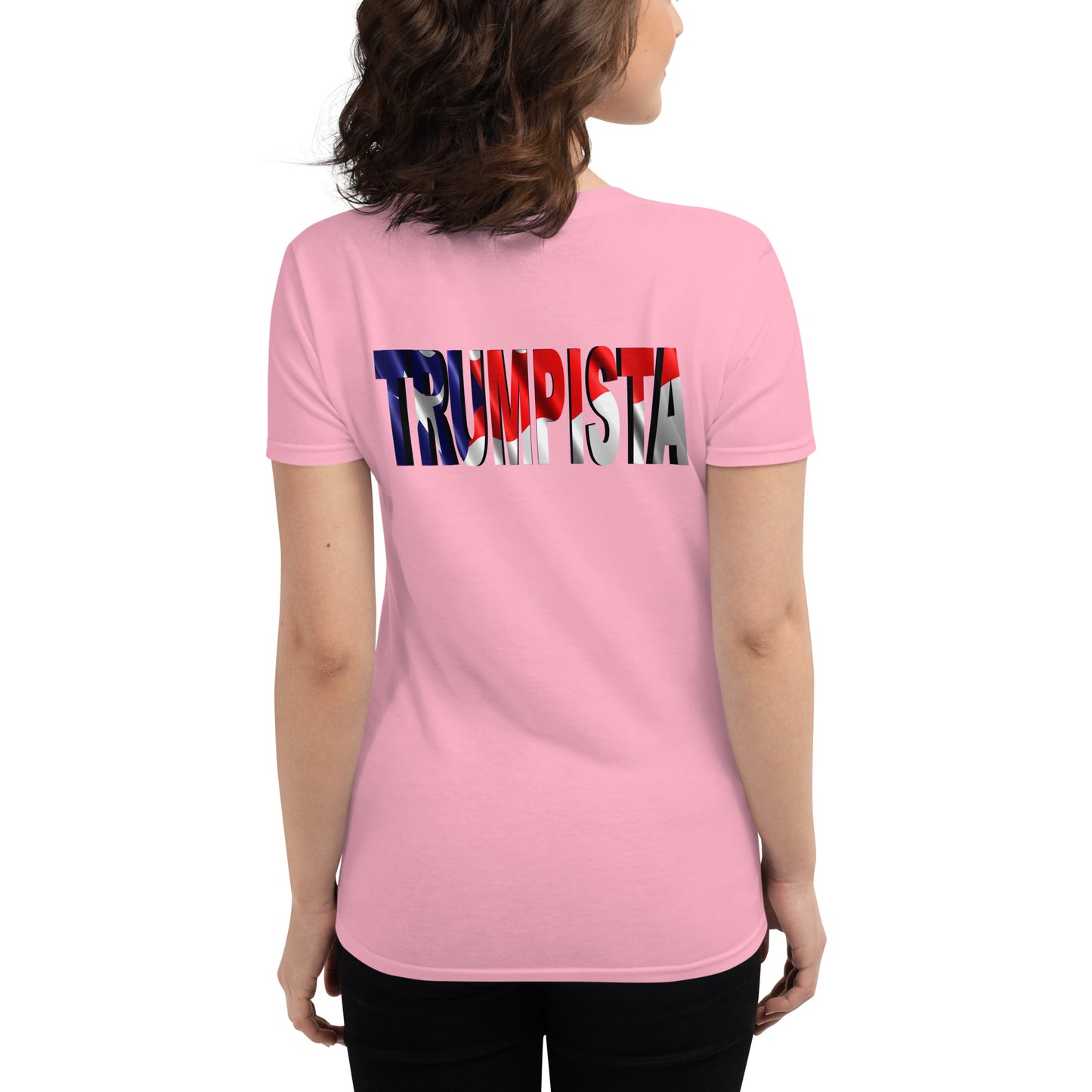 Women's short sleeve No Latin X Trumpista Waving Puerto Rican Flag t-shirt