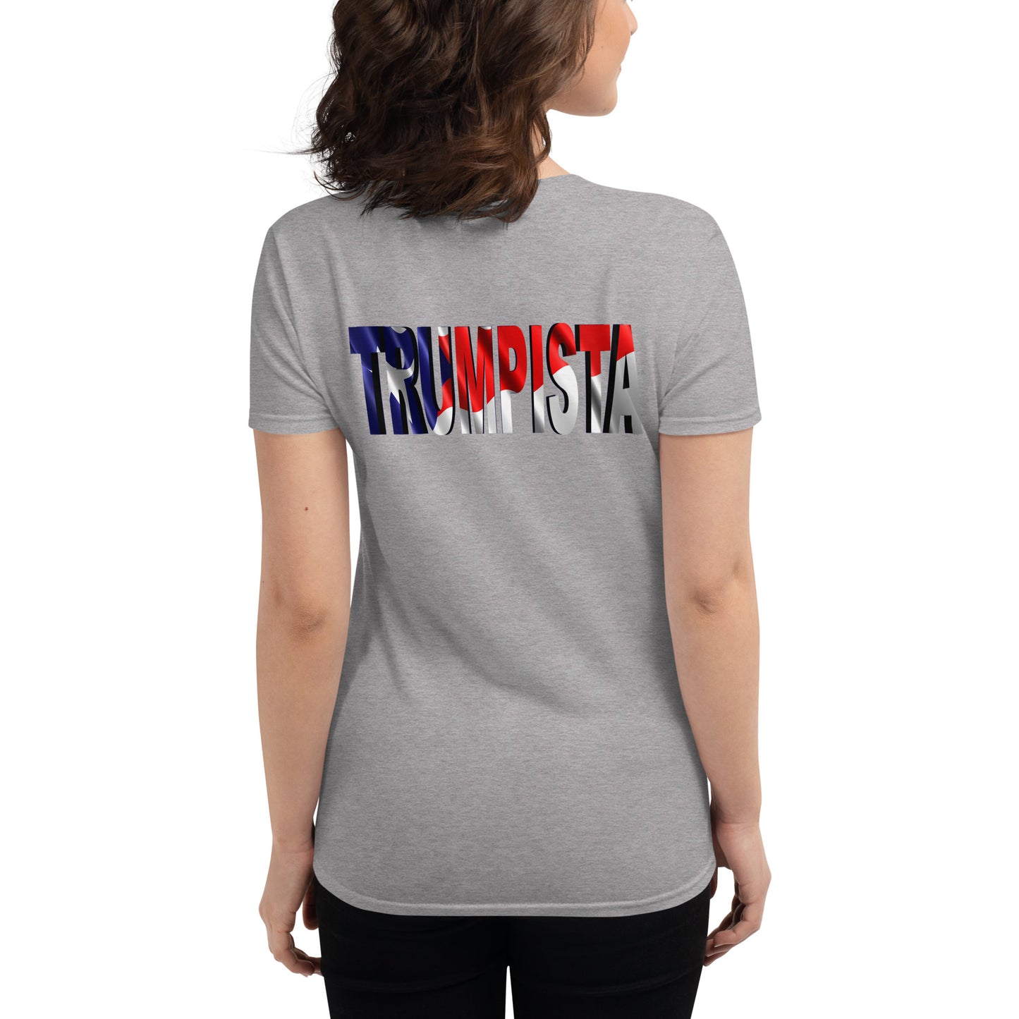 Women's short sleeve No Latin X Trumpista Waving Puerto Rican Flag t-shirt
