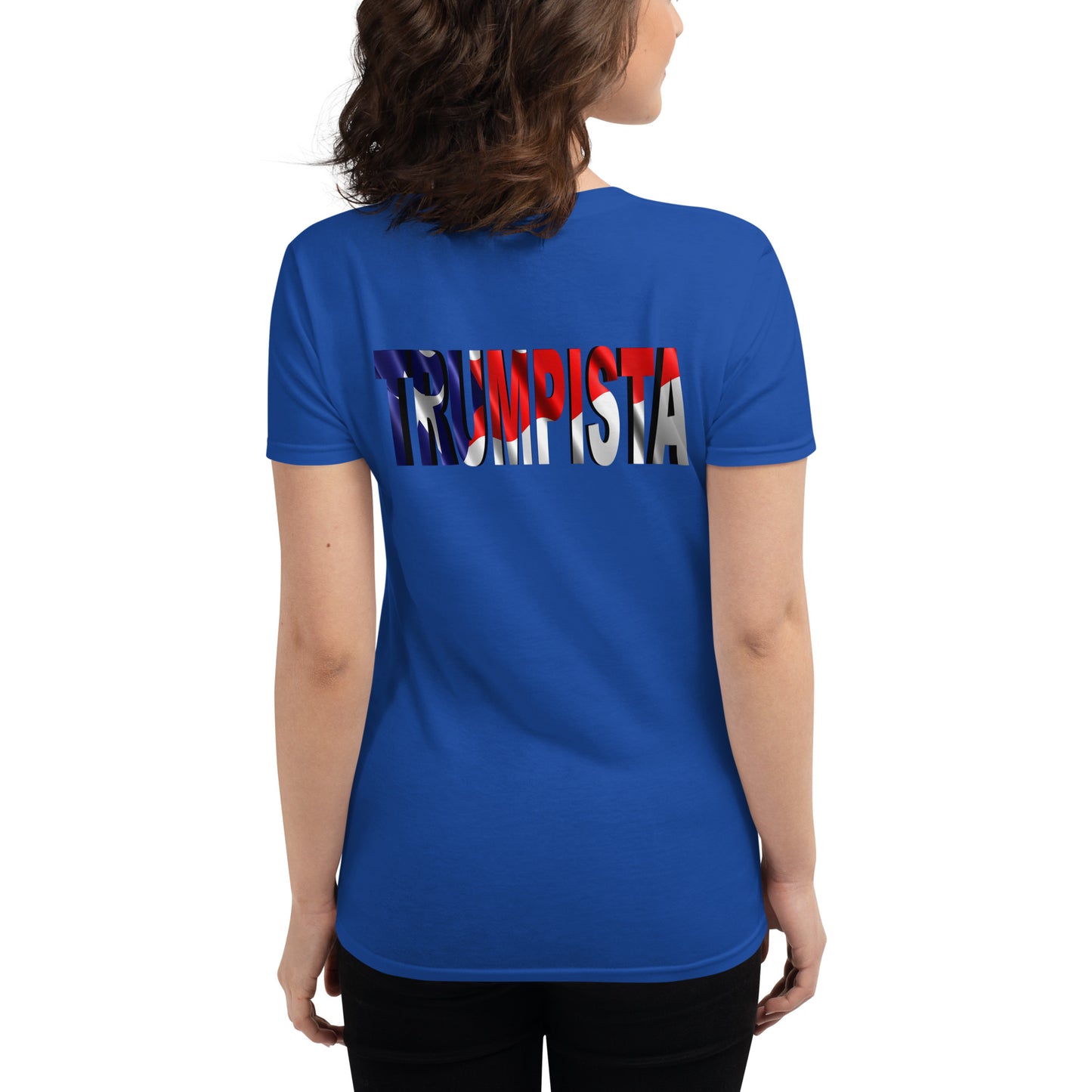 Women's short sleeve No Latin X Trumpista Waving Puerto Rican Flag t-shirt
