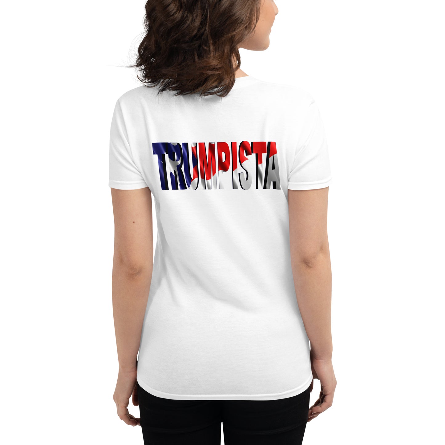 Women's short sleeve No Latin X Trumpista Waving Puerto Rican Flag t-shirt